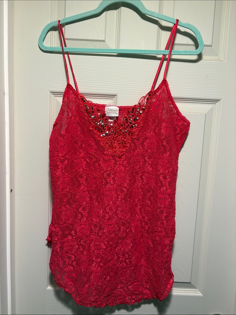 Beaded Red Lace Camisole with Spaghetti Straps